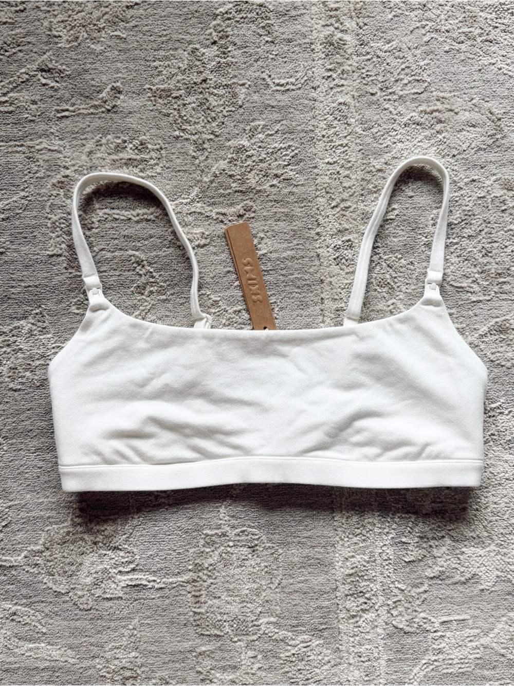 Skims Maternity Nursing Cotton Jersey Scoop Bralette Bra Soft White Marble NWT